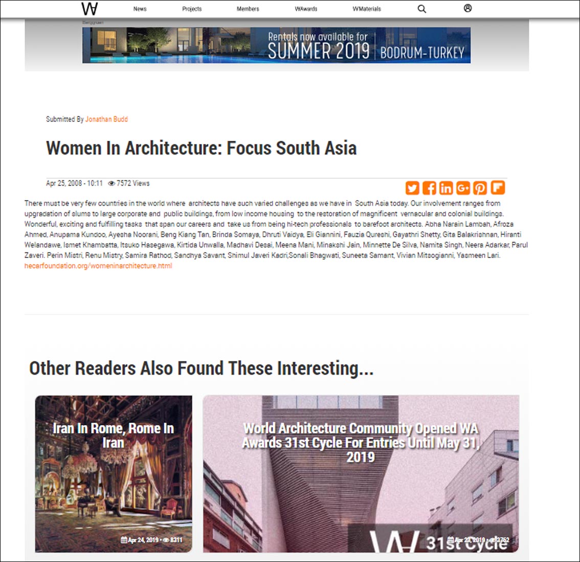 Women In Architecture : Focus South Asia, World Architecture- 2008